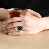 Silver Black Zircon Stone Men's Ring